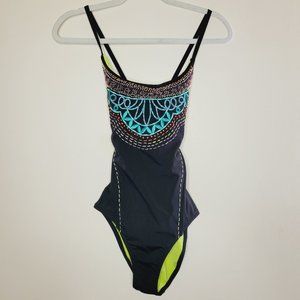 Nanette Lepore Swimsuit One Piece Embroidered Black Womens Small Boho Beach Pool